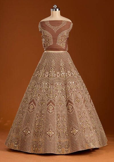Light Brown Cording Net Readymade Lehenga-koskii