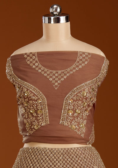 Light Brown Cording Net Readymade Lehenga-koskii