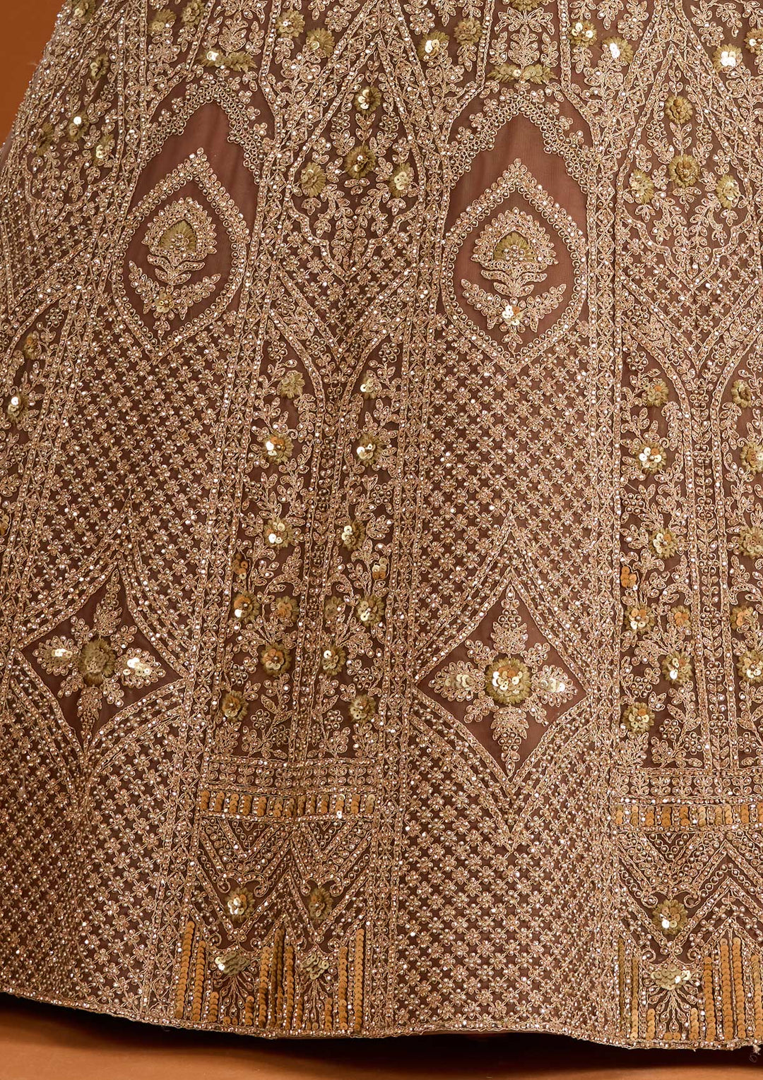 Light Brown Cording Net Readymade Lehenga-koskii