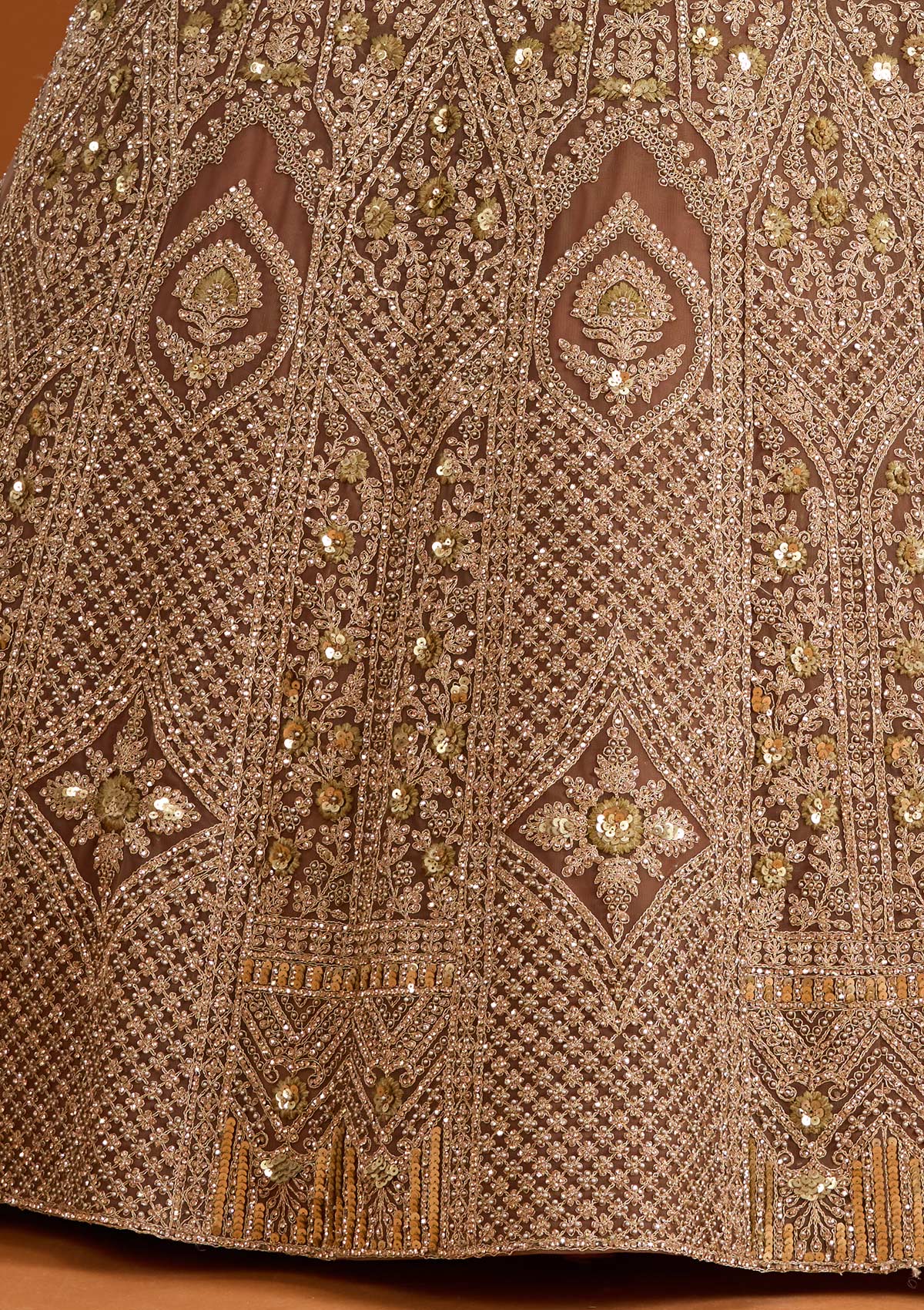 Light Brown Cording Net Readymade Lehenga-koskii
