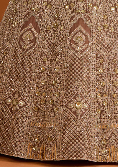Light Brown Cording Net Readymade Lehenga-koskii