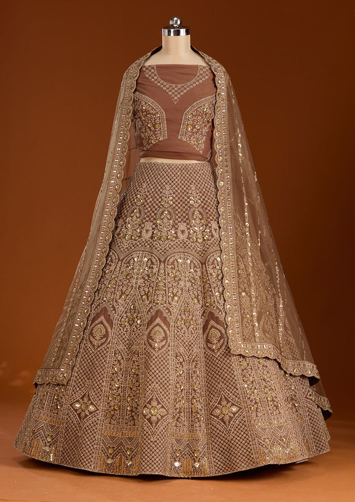 Light Brown Cording Net Readymade Lehenga-koskii