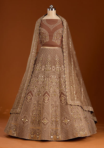 Light Brown Cording Net Readymade Lehenga-koskii