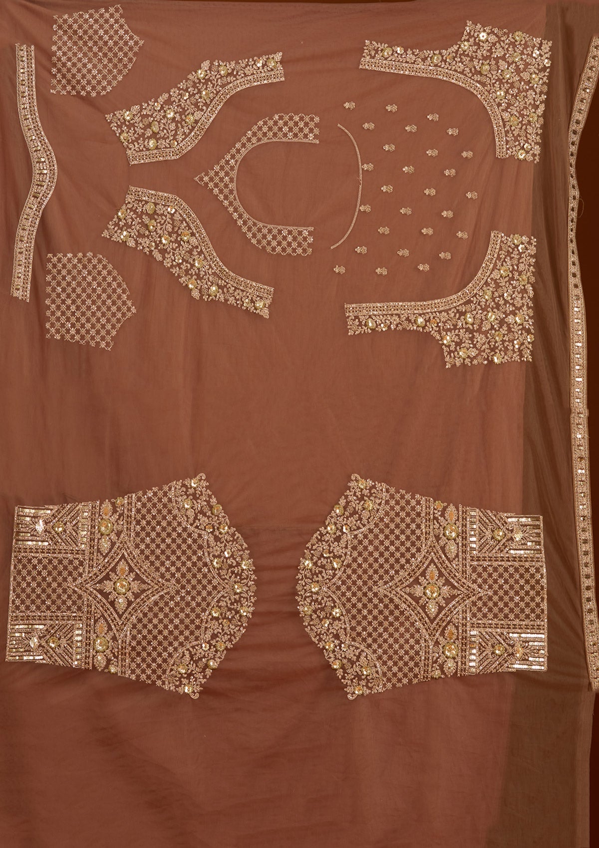 Light Brown Cording Net Readymade Lehenga-koskii