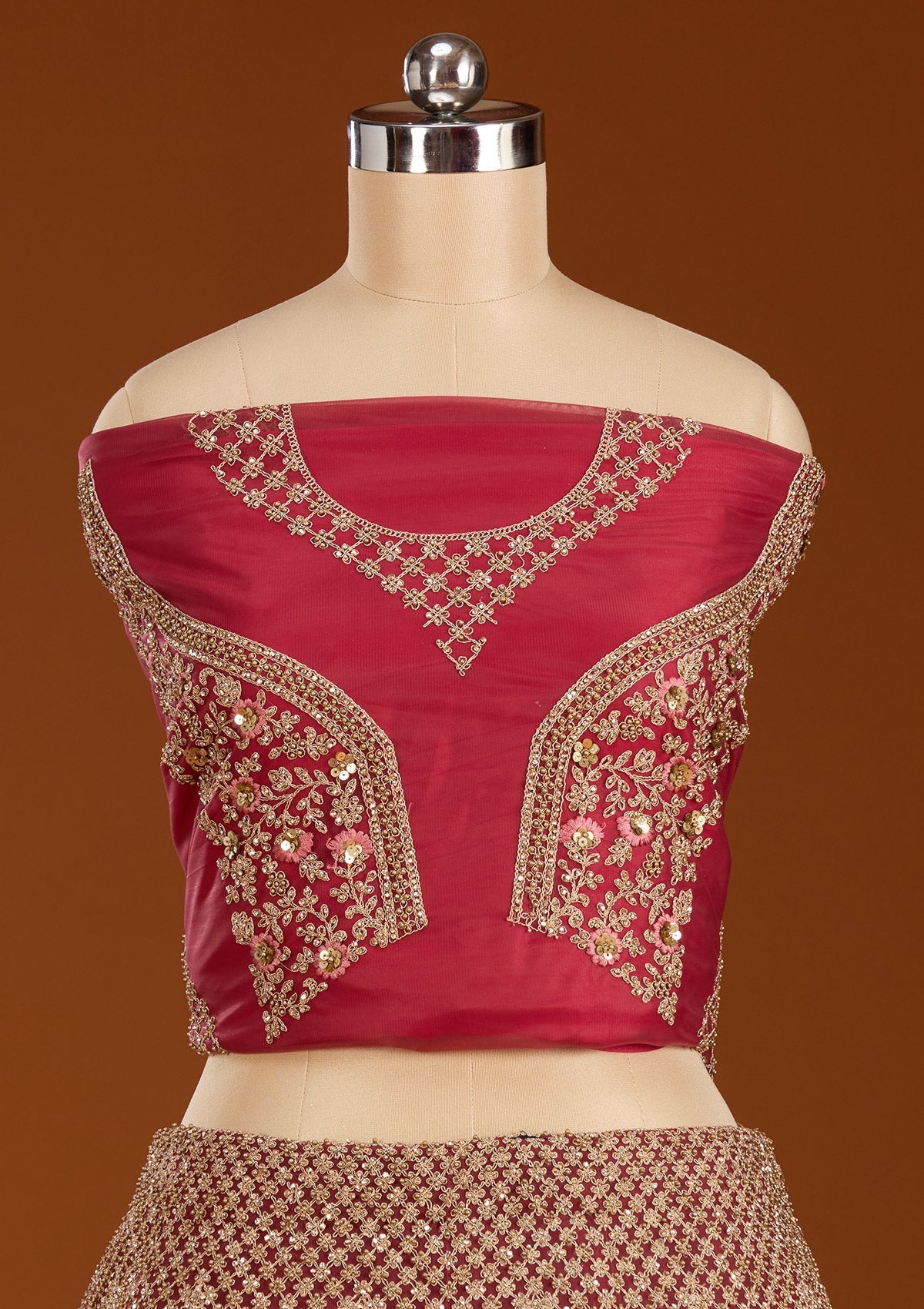 Maroon Cording Net Readymade Lehenga-koskii