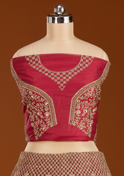 Maroon Cording Net Readymade Lehenga-koskii