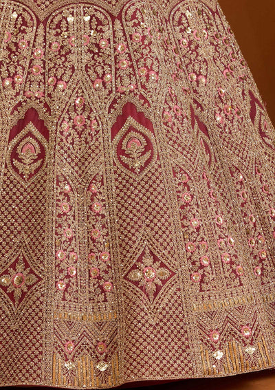 Maroon Cording Net Readymade Lehenga-koskii