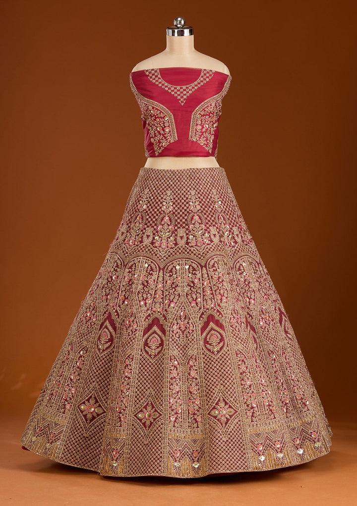 Maroon Cording Net Readymade Lehenga-koskii