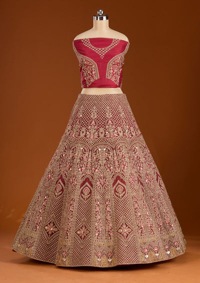 Maroon Cording Net Readymade Lehenga-koskii