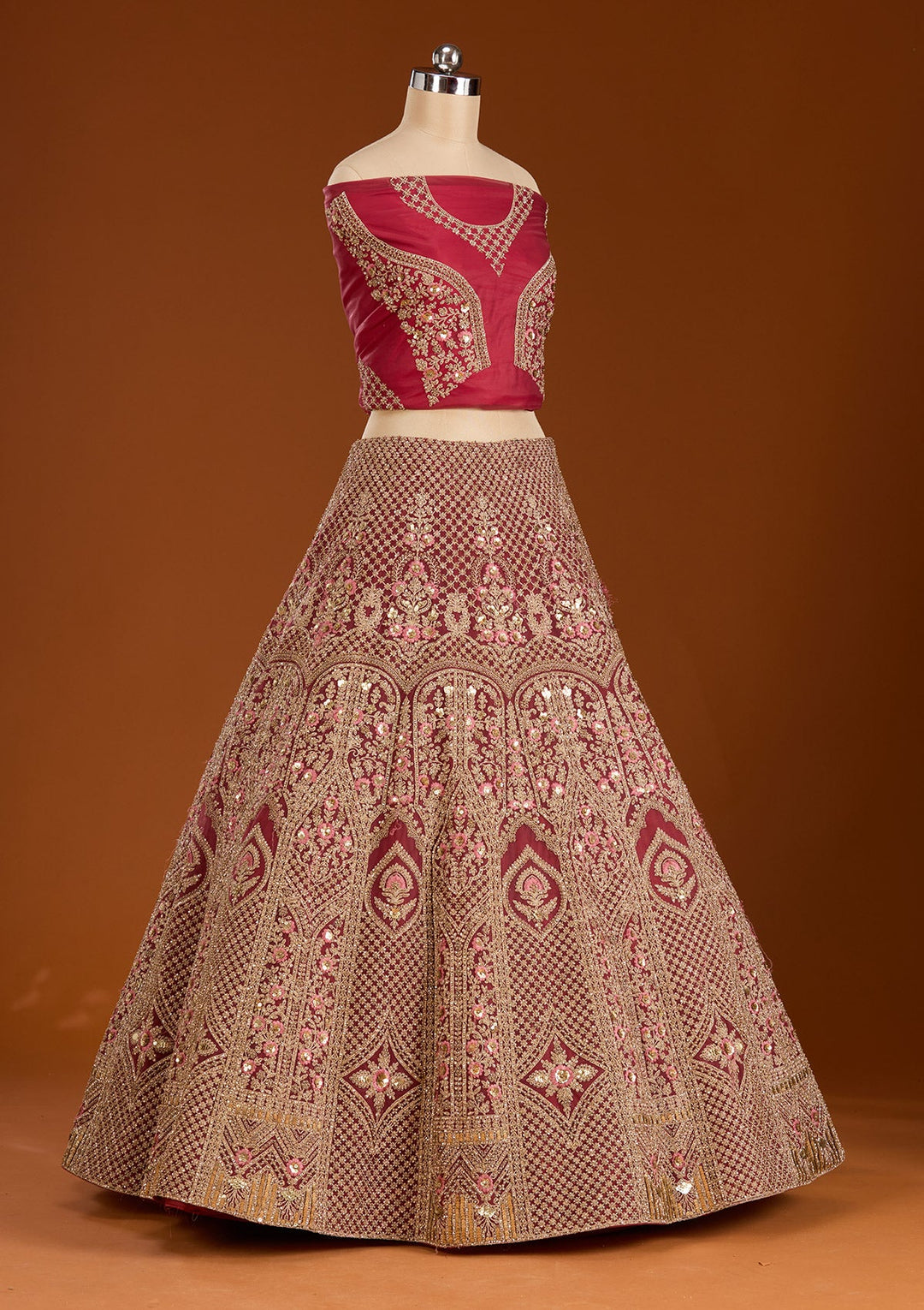 Maroon Cording Net Readymade Lehenga-koskii
