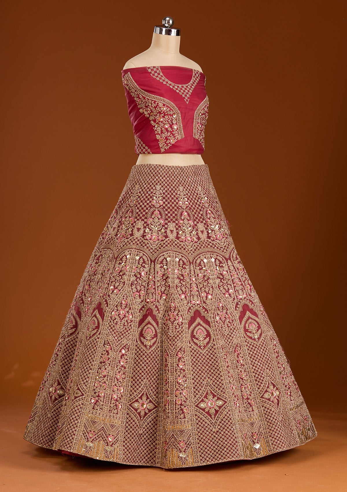 Maroon Cording Net Readymade Lehenga-koskii