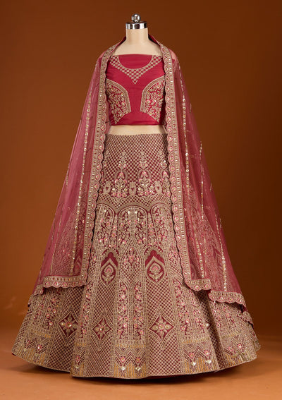 Maroon Cording Net Readymade Lehenga-koskii