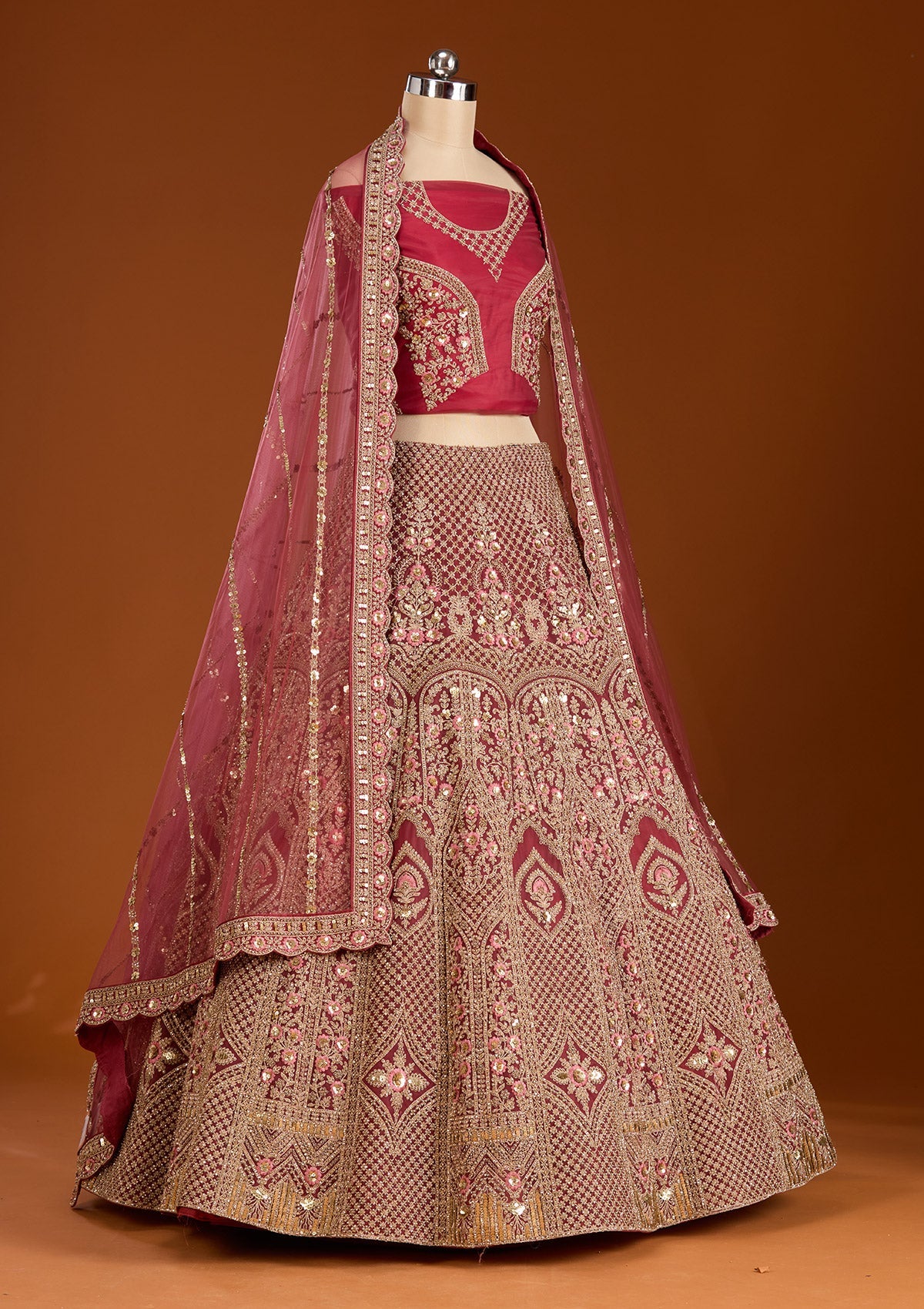 Maroon Cording Net Readymade Lehenga-koskii