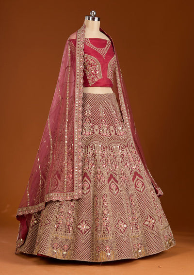 Maroon Cording Net Readymade Lehenga-koskii