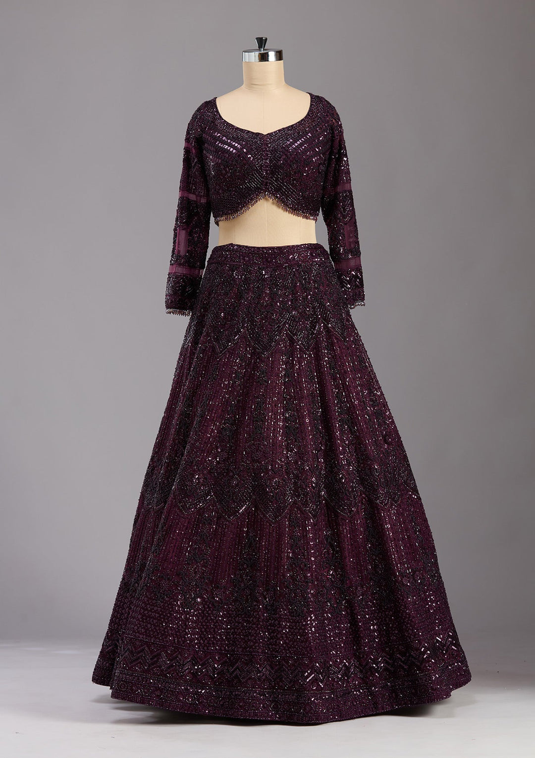 Wine Cutdana Net Readymade Lehenga-koskii