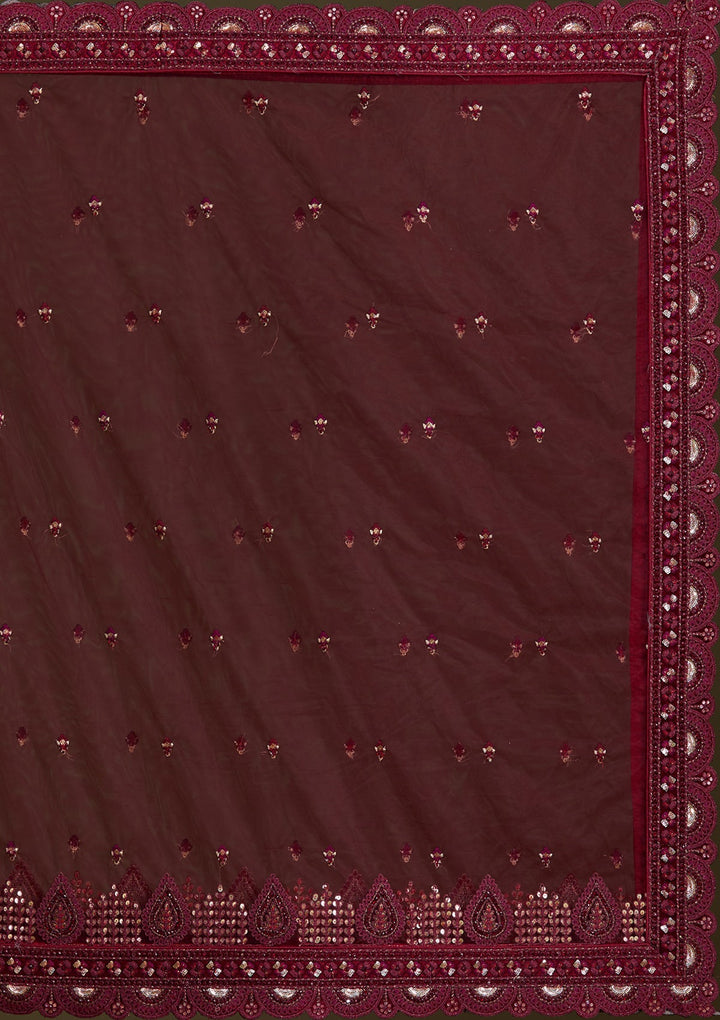 Maroon Zariwork Velvet Readymade Lehenga-Koskii