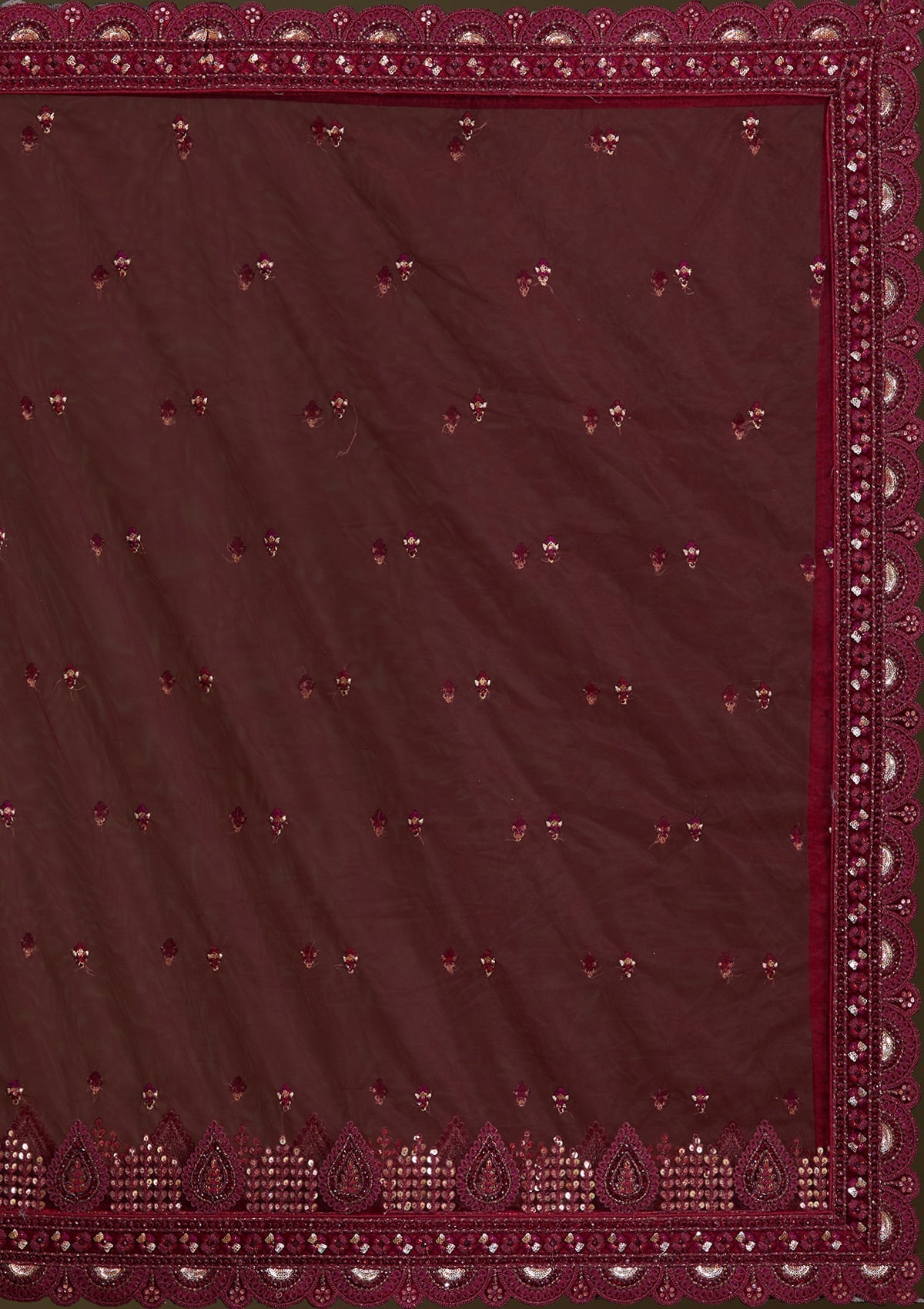 Maroon Zariwork Velvet Readymade Lehenga-Koskii
