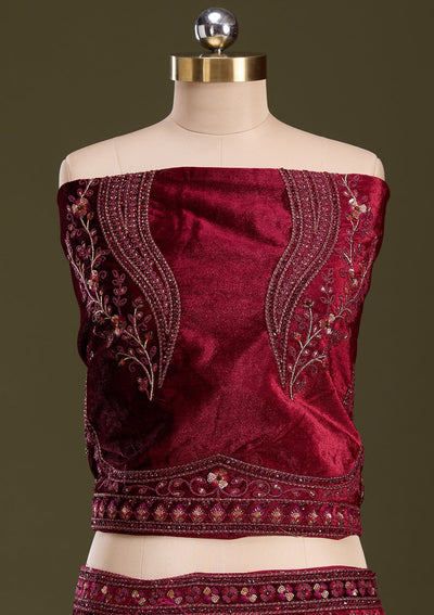Maroon Zariwork Velvet Readymade Lehenga-Koskii