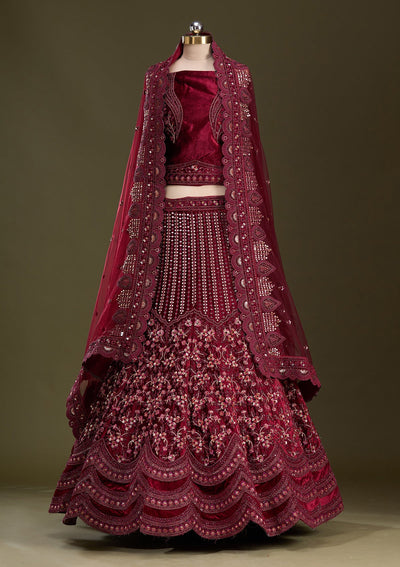 Maroon Zariwork Velvet Readymade Lehenga-Koskii