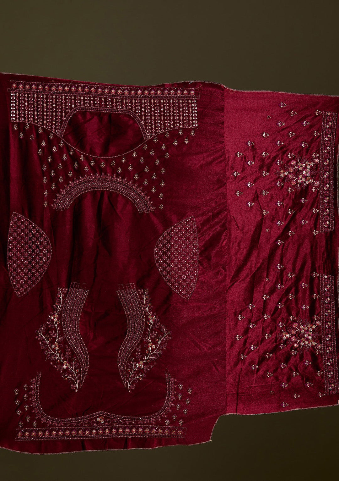 Maroon Zariwork Velvet Readymade Lehenga-Koskii