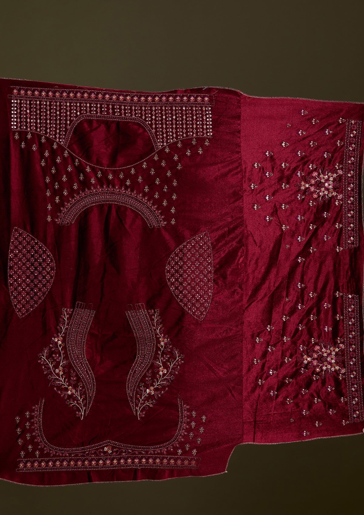 Maroon Zariwork Velvet Readymade Lehenga-Koskii