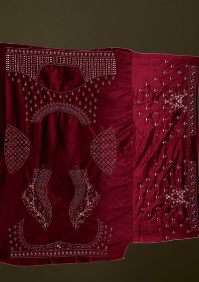 Maroon Zariwork Velvet Readymade Lehenga-Koskii