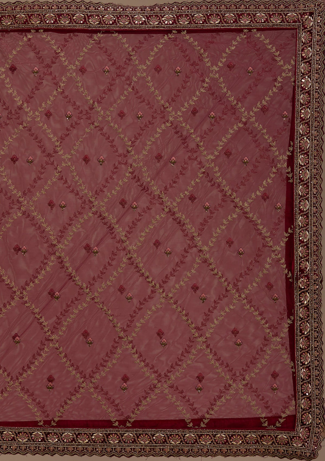 Maroon Zariwork Velvet Semi-Stitched Lehenga-koskii