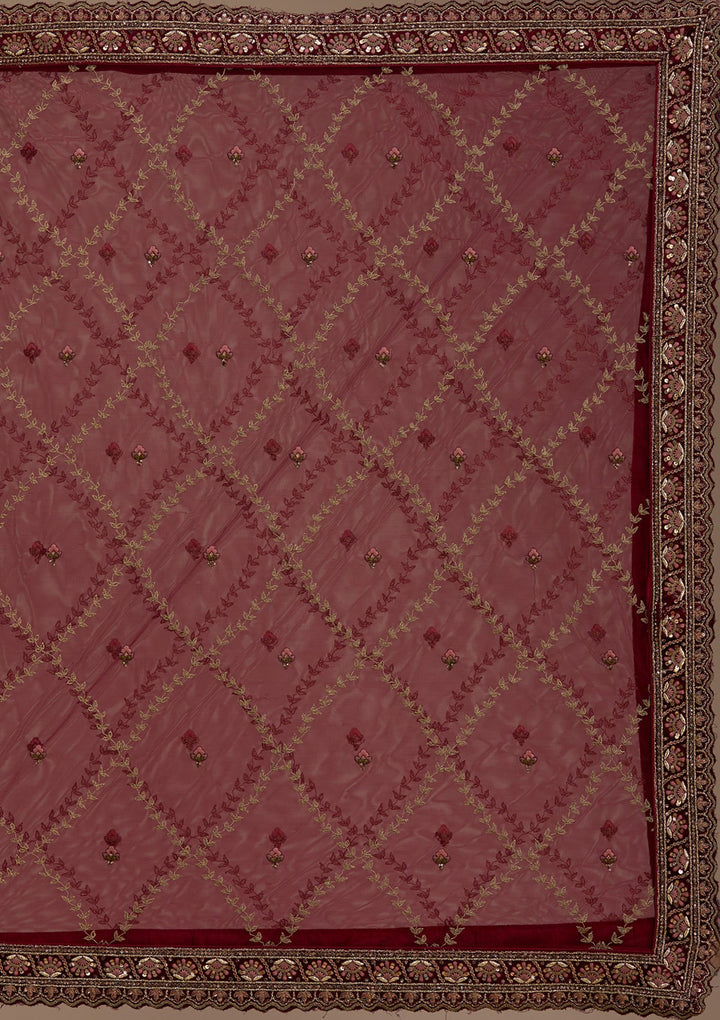 Maroon Zariwork Velvet Semi-Stitched Lehenga-koskii