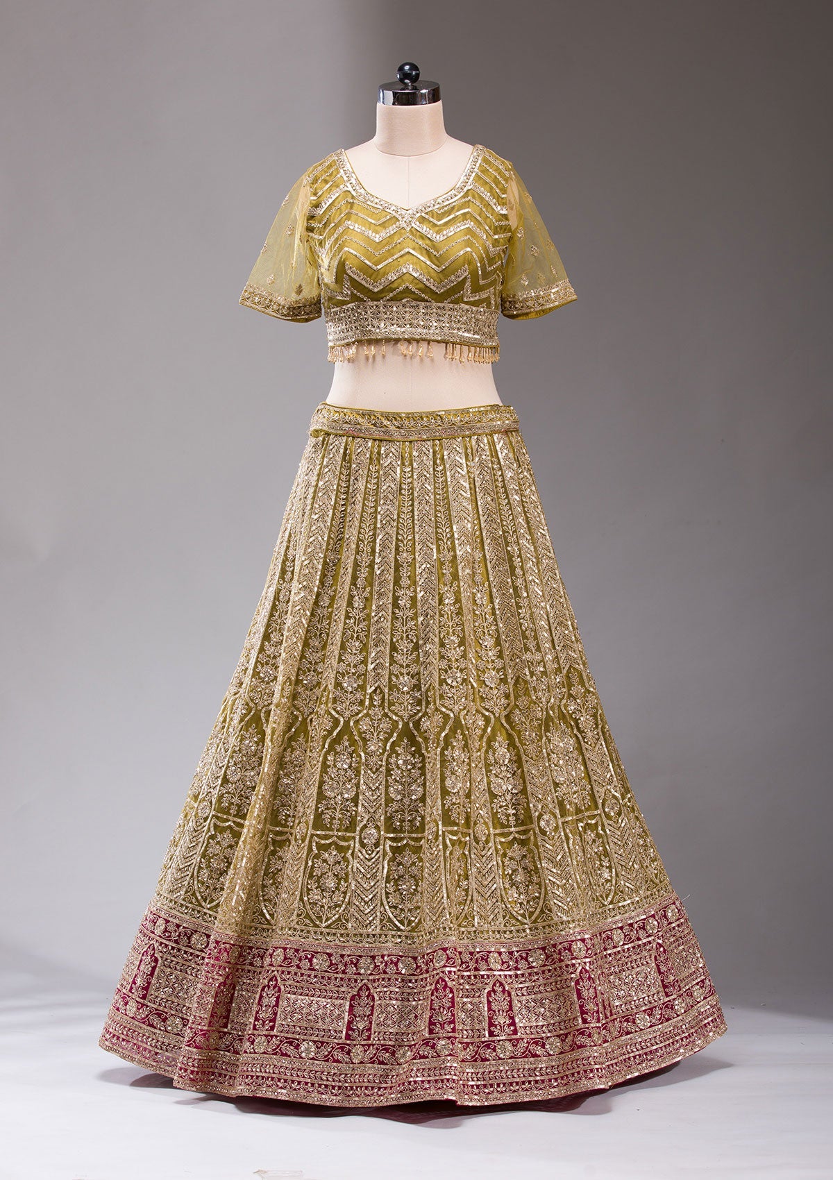 Mehendi Cording Net Readymade Lehenga-koskii