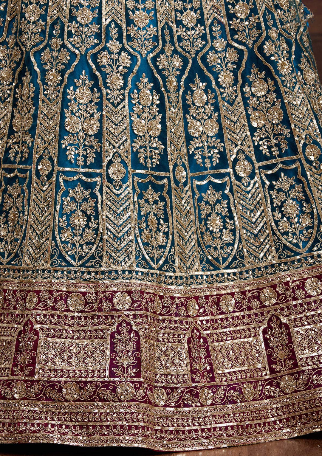 Peacock Blue Cording Net Readymade Lehenga-Koskii