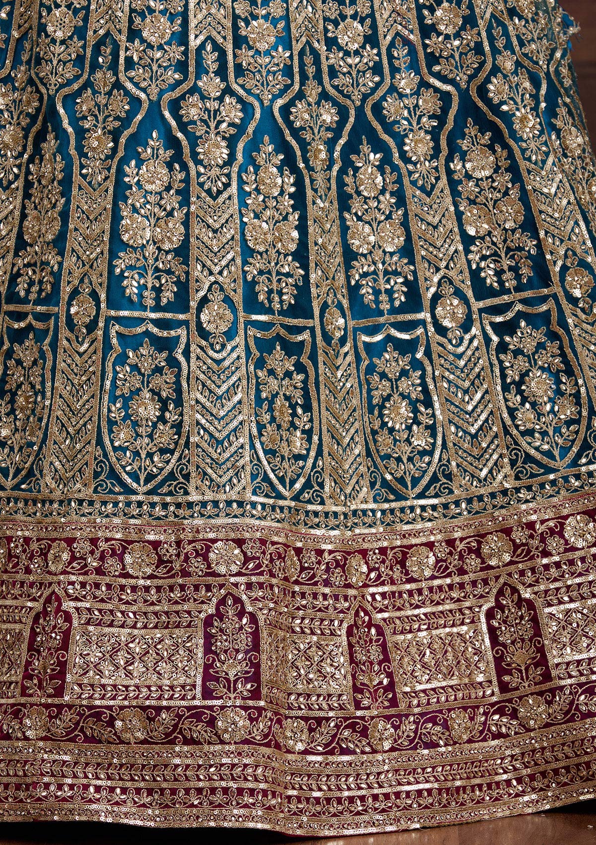 Peacock Blue Cording Net Readymade Lehenga-Koskii