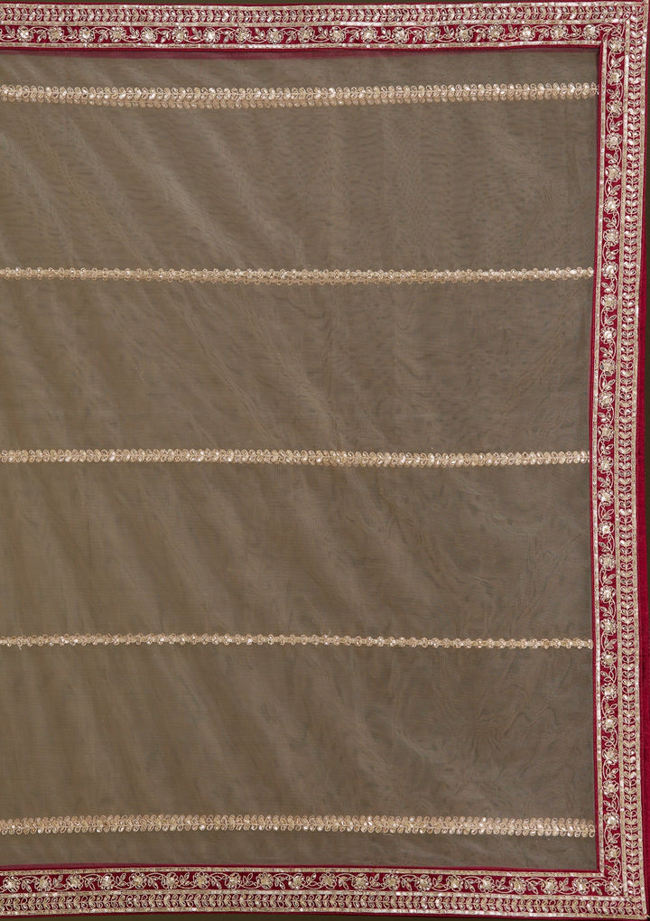 Beige Cording Net Readymade Lehenga-Koskii