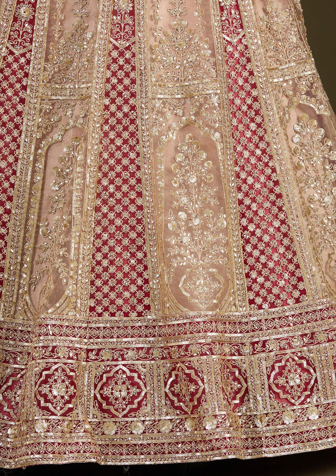 Beige Cording Net Readymade Lehenga-Koskii