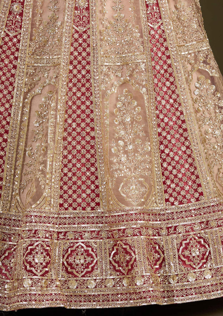 Beige Cording Net Readymade Lehenga-Koskii