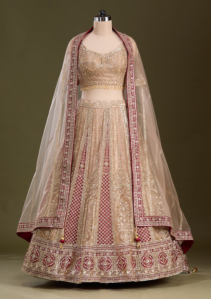 Beige Cording Net Readymade Lehenga-Koskii