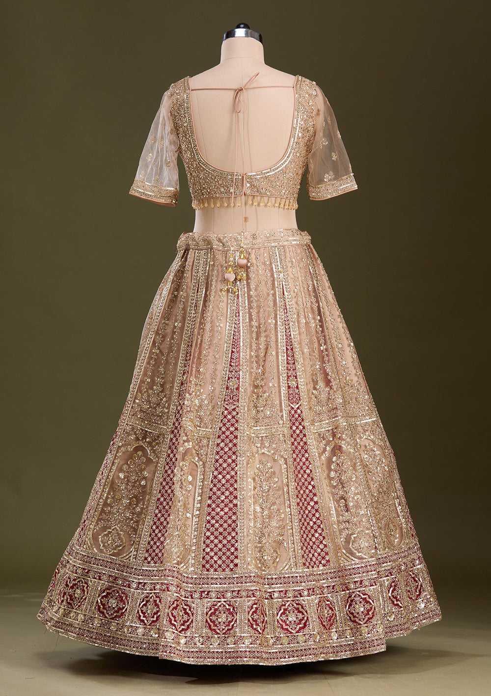 Beige Cording Net Readymade Lehenga-Koskii