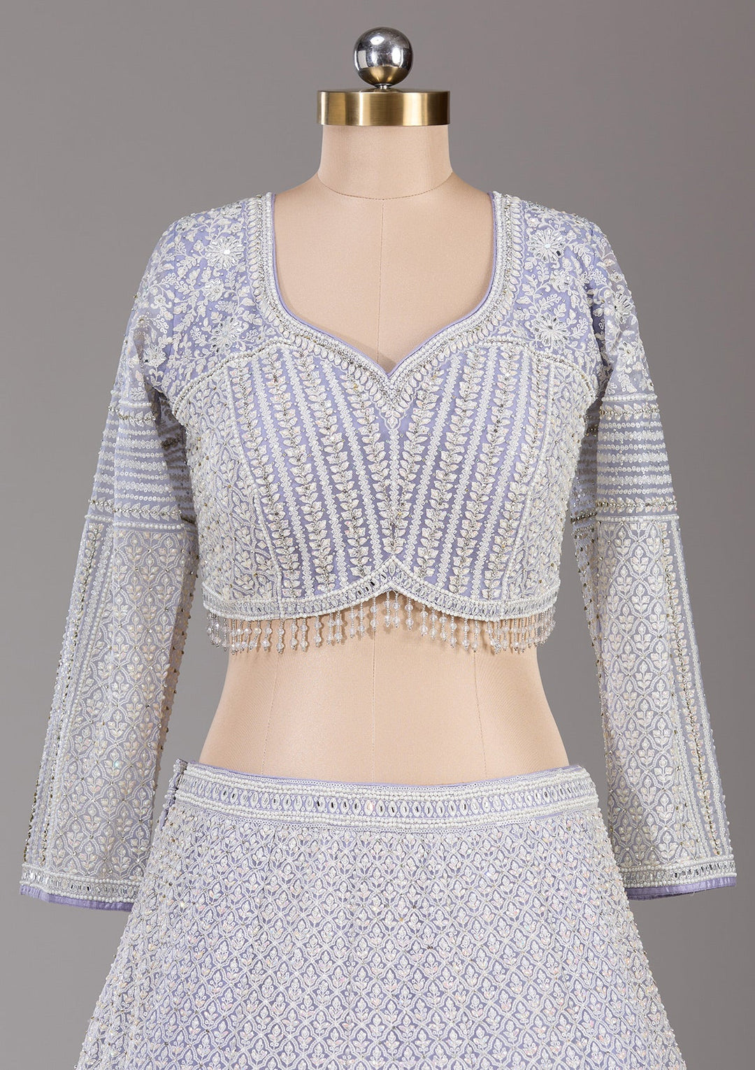 Lavender Threadwork Net Readymade Lehenga-Koskii