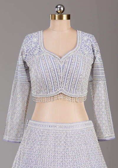 Lavender Threadwork Net Readymade Lehenga-Koskii