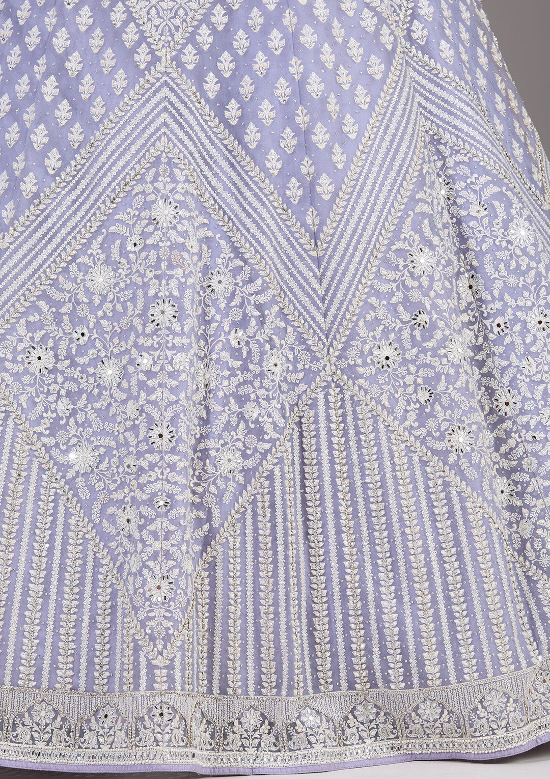 Lavender Threadwork Net Readymade Lehenga-Koskii
