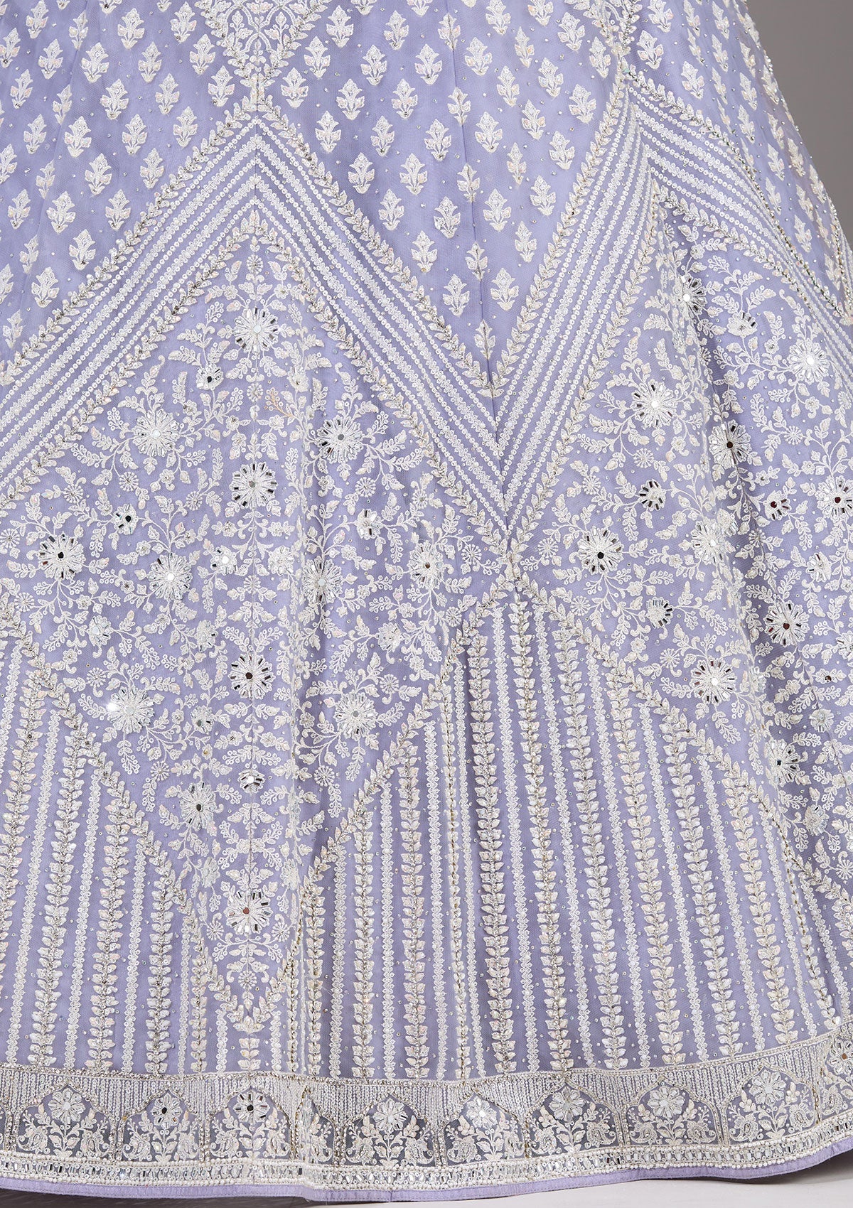 Lavender Threadwork Net Readymade Lehenga-Koskii