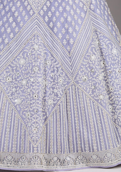 Lavender Threadwork Net Readymade Lehenga-Koskii