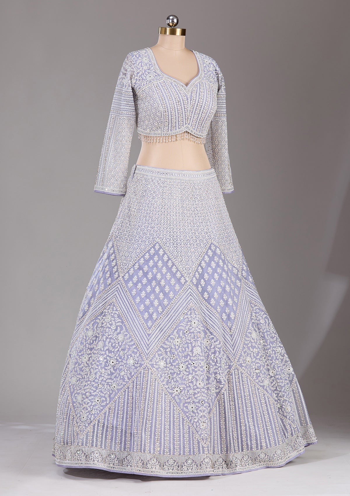 Lavender Threadwork Net Readymade Lehenga-Koskii