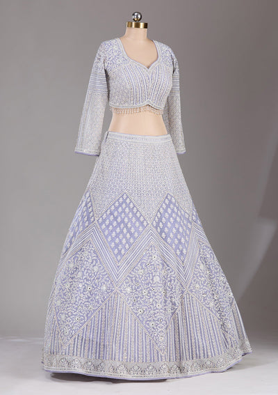 Lavender Threadwork Net Readymade Lehenga-Koskii