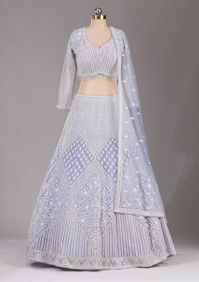Lavender Threadwork Net Readymade Lehenga-Koskii