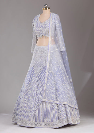 Lavender Threadwork Net Readymade Lehenga-Koskii