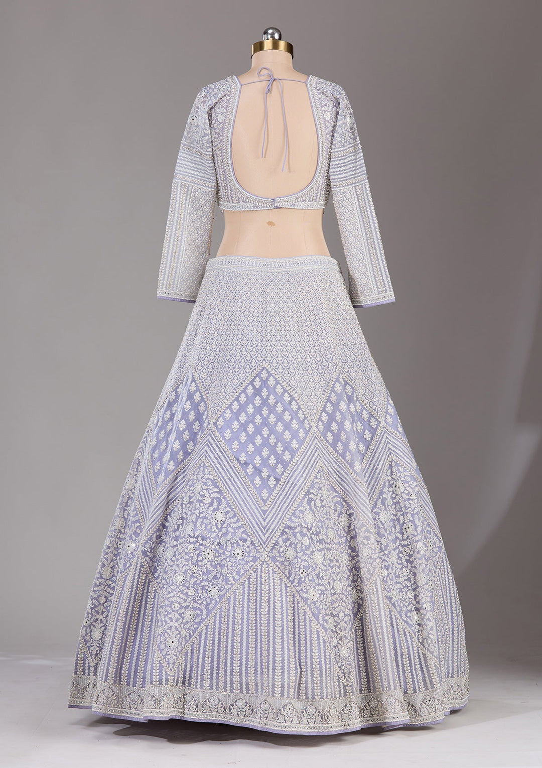 Lavender Threadwork Net Readymade Lehenga-Koskii