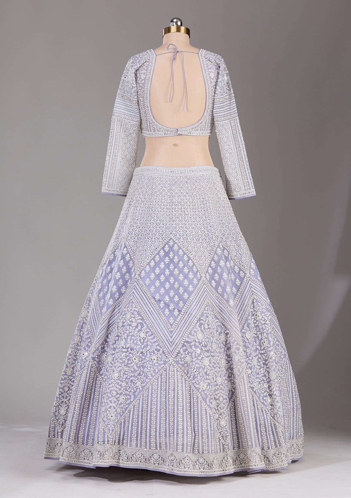 Lavender Threadwork Net Readymade Lehenga-Koskii