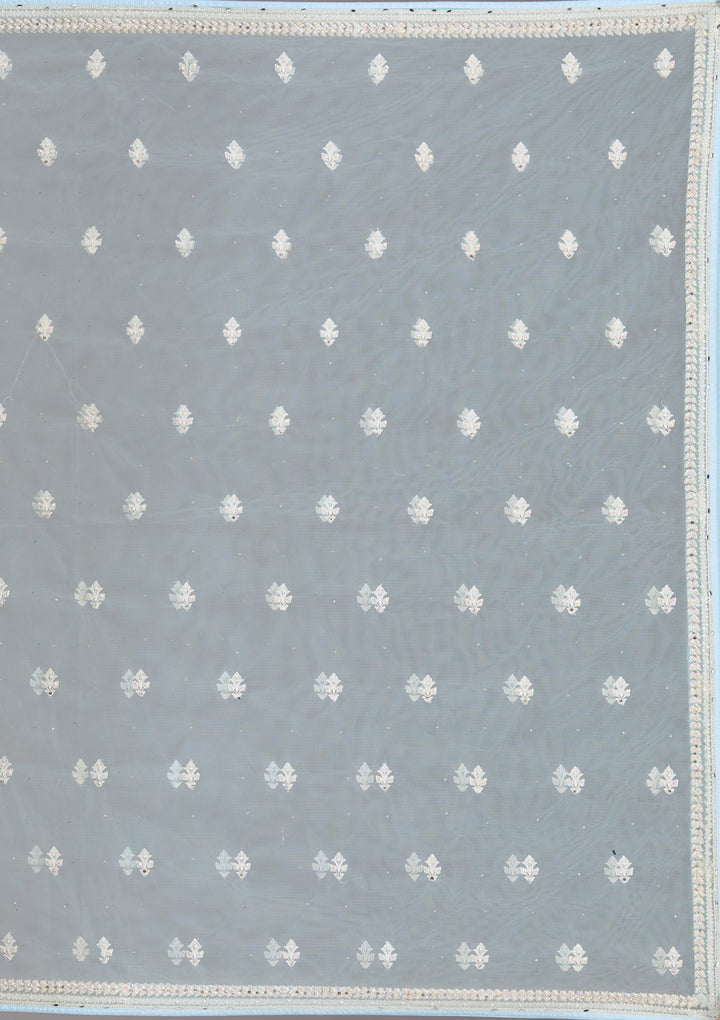 Sky Blue Threadwork Net Readymade Lehenga-Koskii