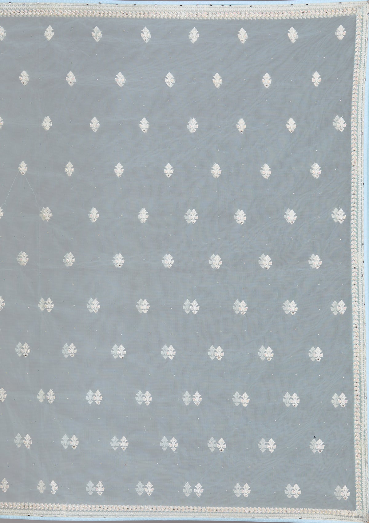 Sky Blue Threadwork Net Readymade Lehenga-Koskii