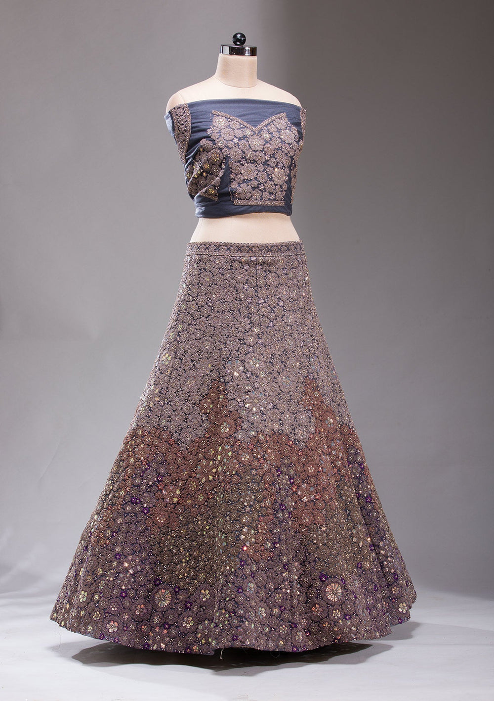 Navy Blue Zariwork Net Readymade Lehenga-koskii